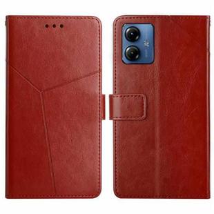 For Motorola Moto G14 HT01 Y-shaped Pattern Flip Leather Phone Case(Brown)