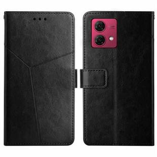 For Motorola Moto G84 HT01 Y-shaped Pattern Flip Leather Phone Case(Black)