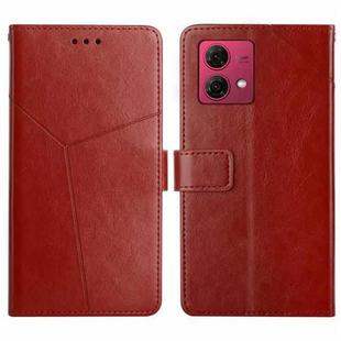 For Motorola Moto G84 HT01 Y-shaped Pattern Flip Leather Phone Case(Brown)