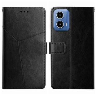 For Motorola Moto G34 5G HT01 Y-shaped Pattern Flip Leather Phone Case(Black)