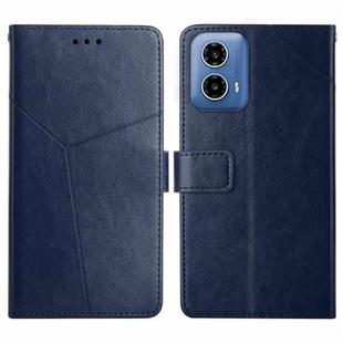 For Motorola Moto G34 5G HT01 Y-shaped Pattern Flip Leather Phone Case(Blue)