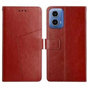 For Motorola Moto G34 5G HT01 Y-shaped Pattern Flip Leather Phone Case(Brown)