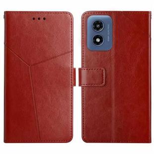 For Motorola Moto G Play 4G 2024 HT01 Y-shaped Pattern Flip Leather Phone Case(Brown)