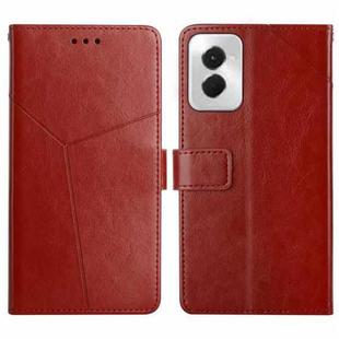 For Motorola Moto G Power 5G 2024 HT01 Y-shaped Pattern Flip Leather Phone Case(Brown)