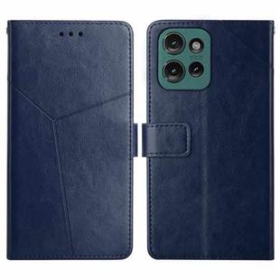 For Motorola Edge 50 Neo HT01 Y-shaped Pattern Flip Leather Phone Case(Blue)