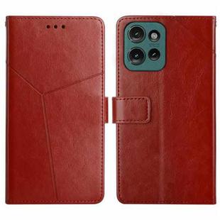 For Motorola Edge 50 Neo HT01 Y-shaped Pattern Flip Leather Phone Case(Brown)