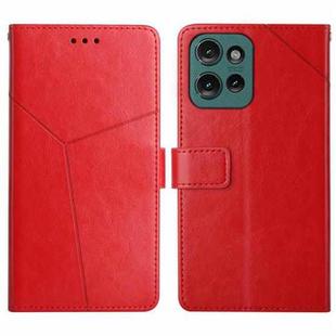 For Motorola Edge 50 Neo HT01 Y-shaped Pattern Flip Leather Phone Case(Red)