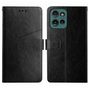 For Motorola Moto G75 5G HT01 Y-shaped Pattern Flip Leather Phone Case(Black)