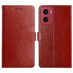 For Motorola Moto G05 HT01 Y-shaped Pattern Flip Leather Phone Case(Brown)