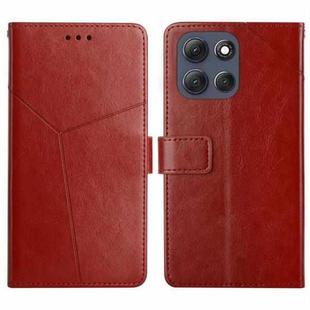 For Motorola Moto G86 5G HT01 Y-shaped Pattern Flip Leather Phone Case(Brown)