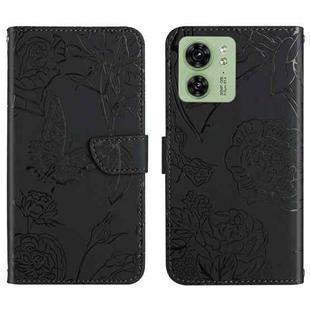 For Motorola Edge 40 HT03 Skin Feel Butterfly Embossed Flip Leather Phone Case(Black)