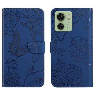 For Motorola Edge 40 HT03 Skin Feel Butterfly Embossed Flip Leather Phone Case(Blue)