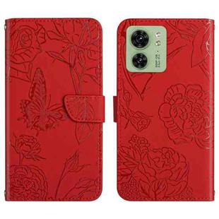 For Motorola Edge 40 HT03 Skin Feel Butterfly Embossed Flip Leather Phone Case(Red)