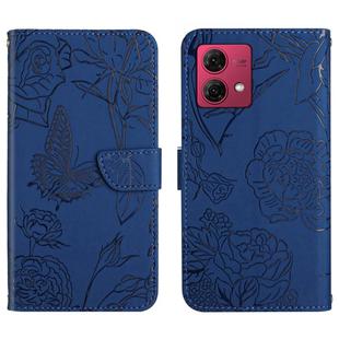For Motorola Edge 40 Neo HT03 Skin Feel Butterfly Embossed Flip Leather Phone Case(Blue)