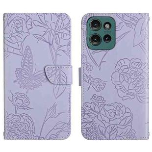 For Motorola Edge 50 5G HT03 Skin Feel Butterfly Embossed Flip Leather Phone Case(Purple)