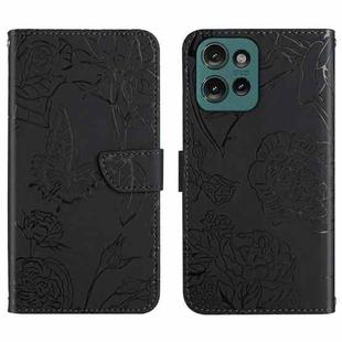 For Motorola Edge 50 5G HT03 Skin Feel Butterfly Embossed Flip Leather Phone Case(Black)