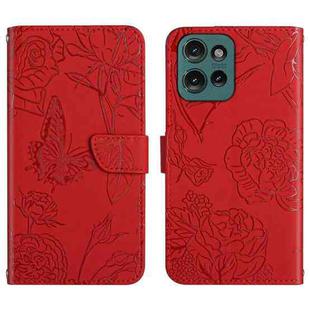 For Motorola Edge 50 5G HT03 Skin Feel Butterfly Embossed Flip Leather Phone Case(Red)