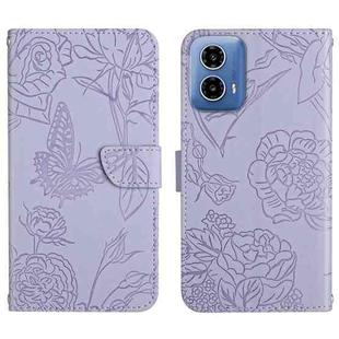 For Motorola Edge 5G 2024 HT03 Skin Feel Butterfly Embossed Flip Leather Phone Case(Purple)