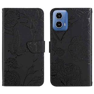 For Motorola Edge 5G 2024 HT03 Skin Feel Butterfly Embossed Flip Leather Phone Case(Black)