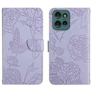 For Motorola Edge 50 Neo HT03 Skin Feel Butterfly Embossed Flip Leather Phone Case(Purple)