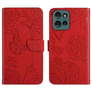 For Motorola Edge 50 Neo HT03 Skin Feel Butterfly Embossed Flip Leather Phone Case(Red)