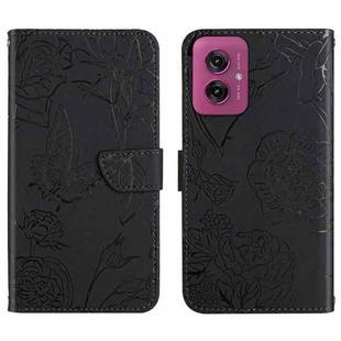 For Motorola Moto G55 5G HT03 Skin Feel Butterfly Embossed Flip Leather Phone Case(Black)