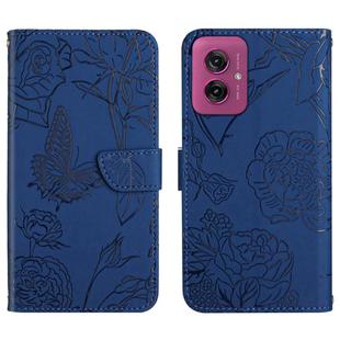 For Motorola Moto G55 5G HT03 Skin Feel Butterfly Embossed Flip Leather Phone Case(Blue)