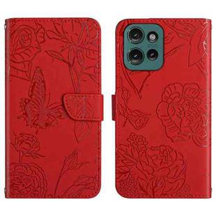 For Motorola Moto G75 5G HT03 Skin Feel Butterfly Embossed Flip Leather Phone Case(Red)