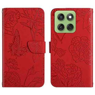 For Motorola Edge 60 5G HT03 Skin Feel Butterfly Embossed Flip Leather Phone Case(Red)