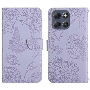 For Motorola Moto G86 5G HT03 Skin Feel Butterfly Embossed Flip Leather Phone Case(Purple)