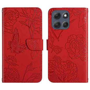 For Motorola Moto G86 5G HT03 Skin Feel Butterfly Embossed Flip Leather Phone Case(Red)
