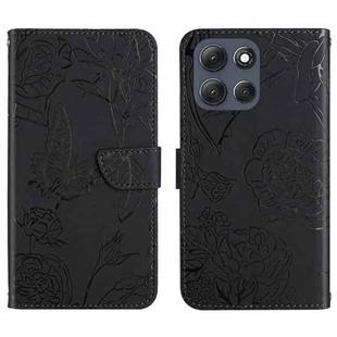 For Motorola Moto G56 5G HT03 Skin Feel Butterfly Embossed Flip Leather Phone Case(Black)
