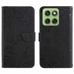 For Motorola Edge 60 Pro HT03 Skin Feel Butterfly Embossed Flip Leather Phone Case(Black)
