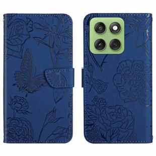 For Motorola Edge 60 Pro HT03 Skin Feel Butterfly Embossed Flip Leather Phone Case(Blue)