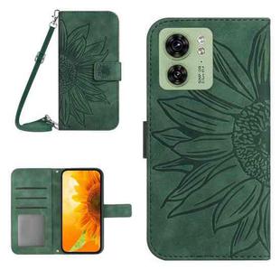 For Motorola Edge 40 HT04 Skin Feel Sun Flower Embossed Flip Leather Phone Case with Lanyard(Green)