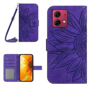 For Motorola Moto G84 HT04 Skin Feel Sun Flower Embossed Flip Leather Phone Case with Lanyard(Dark Purple)