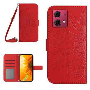 For Motorola Moto G84 HT04 Skin Feel Sun Flower Embossed Flip Leather Phone Case with Lanyard(Red)