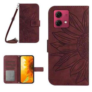 For Motorola Edge 40 Neo HT04 Skin Feel Sun Flower Embossed Flip Leather Phone Case with Lanyard(Wine Red)