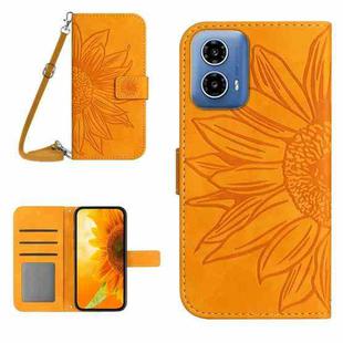 For Motorola Moto G04 / G24 HT04 Skin Feel Sun Flower Embossed Flip Leather Phone Case with Lanyard(Yellow)