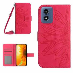 For Motorola Moto G Play 4G 2024 HT04 Skin Feel Sun Flower Embossed Flip Leather Phone Case with Lanyard(Rose Red)