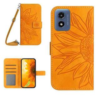 For Motorola Moto G Play 5G 2024 HT04 Skin Feel Sun Flower Embossed Flip Leather Phone Case with Lanyard(Yellow)