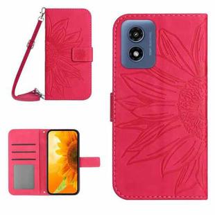 For Motorola Moto E14 HT04 Skin Feel Sun Flower Embossed Flip Leather Phone Case with Lanyard(Rose Red)