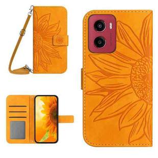 For Motorola Moto G05 HT04 Skin Feel Sun Flower Embossed Flip Leather Phone Case with Lanyard(Yellow)