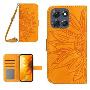 For Motorola Moto G56 5G HT04 Skin Feel Sun Flower Embossed Flip Leather Phone Case with Lanyard(Yellow)