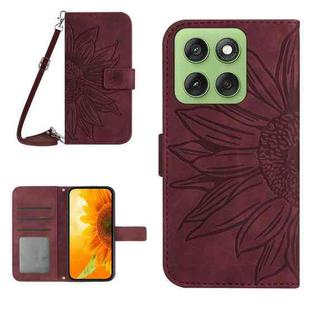 For Motorola Edge 60 Pro HT04 Skin Feel Sun Flower Embossed Flip Leather Phone Case with Lanyard(Wine Red)