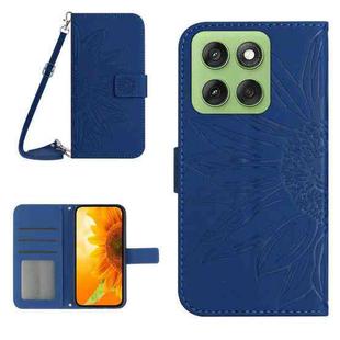 For Motorola Edge 60 Pro HT04 Skin Feel Sun Flower Embossed Flip Leather Phone Case with Lanyard(Dark Blue)
