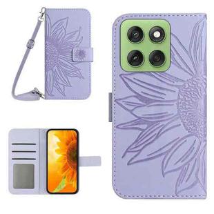 For Motorola Edge 60 Pro HT04 Skin Feel Sun Flower Embossed Flip Leather Phone Case with Lanyard(Purple)