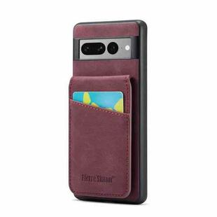 For Google Pixel 7a Fierre Shann Crazy Horse Card Holder Back Cover PU Phone Case(Wine Red)