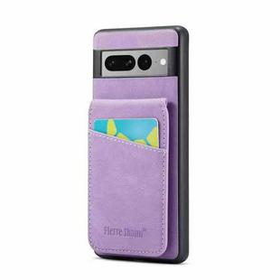 For Google Pixel 7a Fierre Shann Crazy Horse Card Holder Back Cover PU Phone Case(Purple)