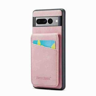 For Google Pixel 7 Fierre Shann Crazy Horse Card Holder Back Cover PU Phone Case(Pink)